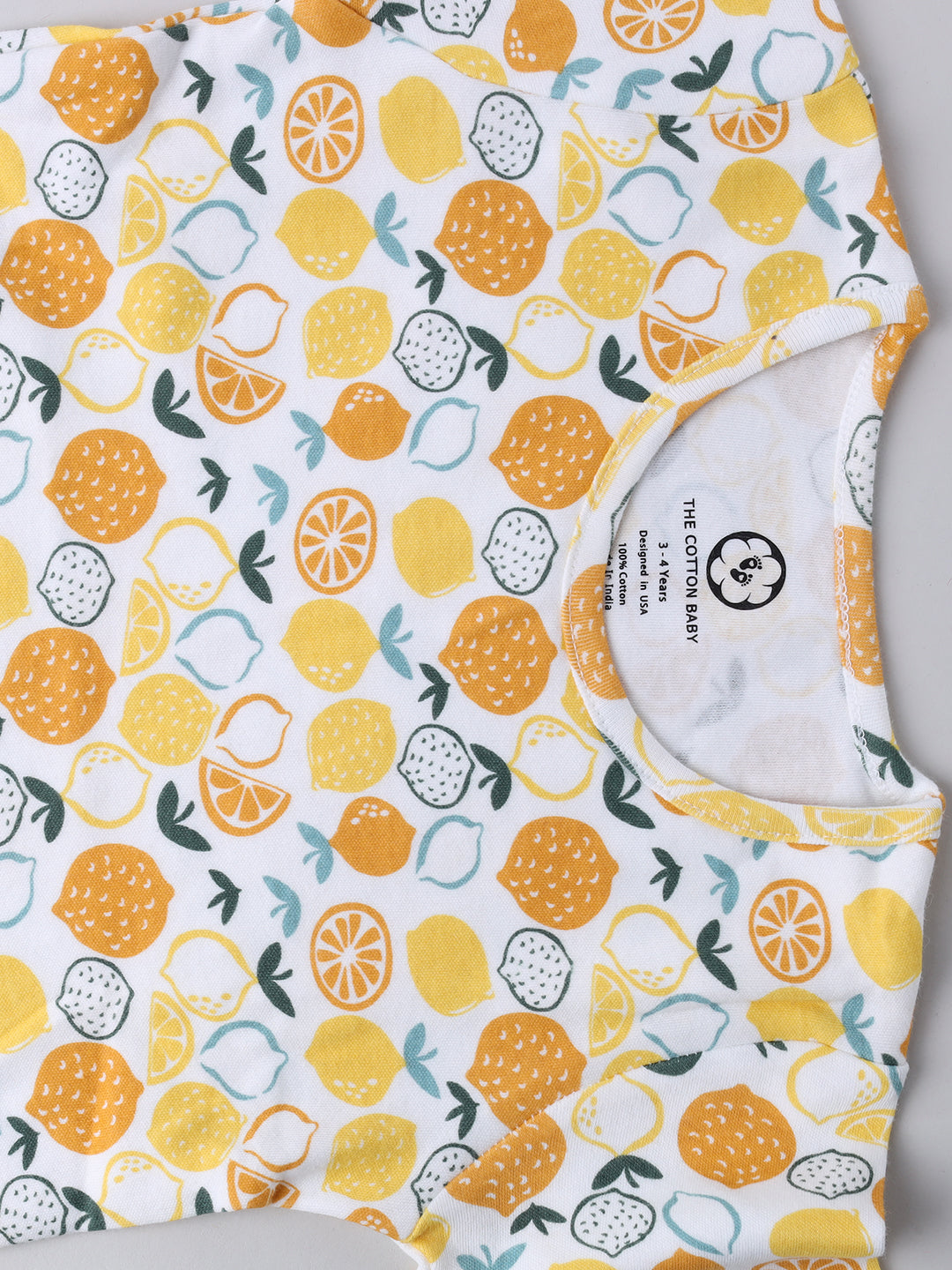 Lemon Print Pure Cotton Girls Half Sleeve Frock