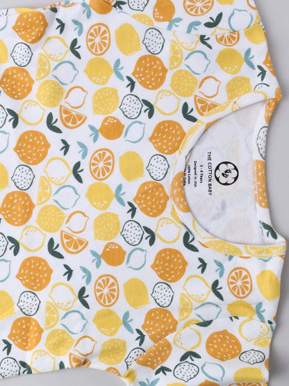 Lemon Print Pure Cotton Girls Half Sleeve Frock