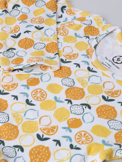 Lemon Print Pure Cotton Girls Full Sleeve Frock