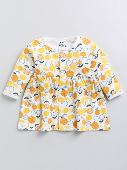 Pure Cotton Lemon Print Full Sleeve Frock & Panty