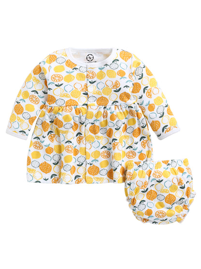 Pure Cotton Lemon Print Full Sleeve Frock & Panty