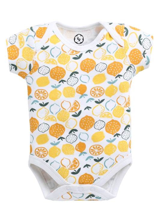 Cotton Half Sleeve Cute Lemon Print Onesie - Unisex