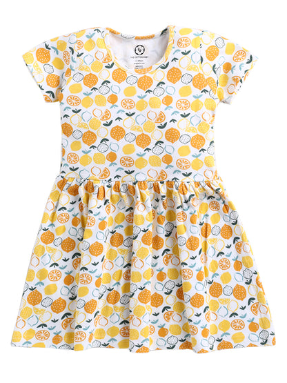 Lemon Print Pure Cotton Girls Half Sleeve Frock