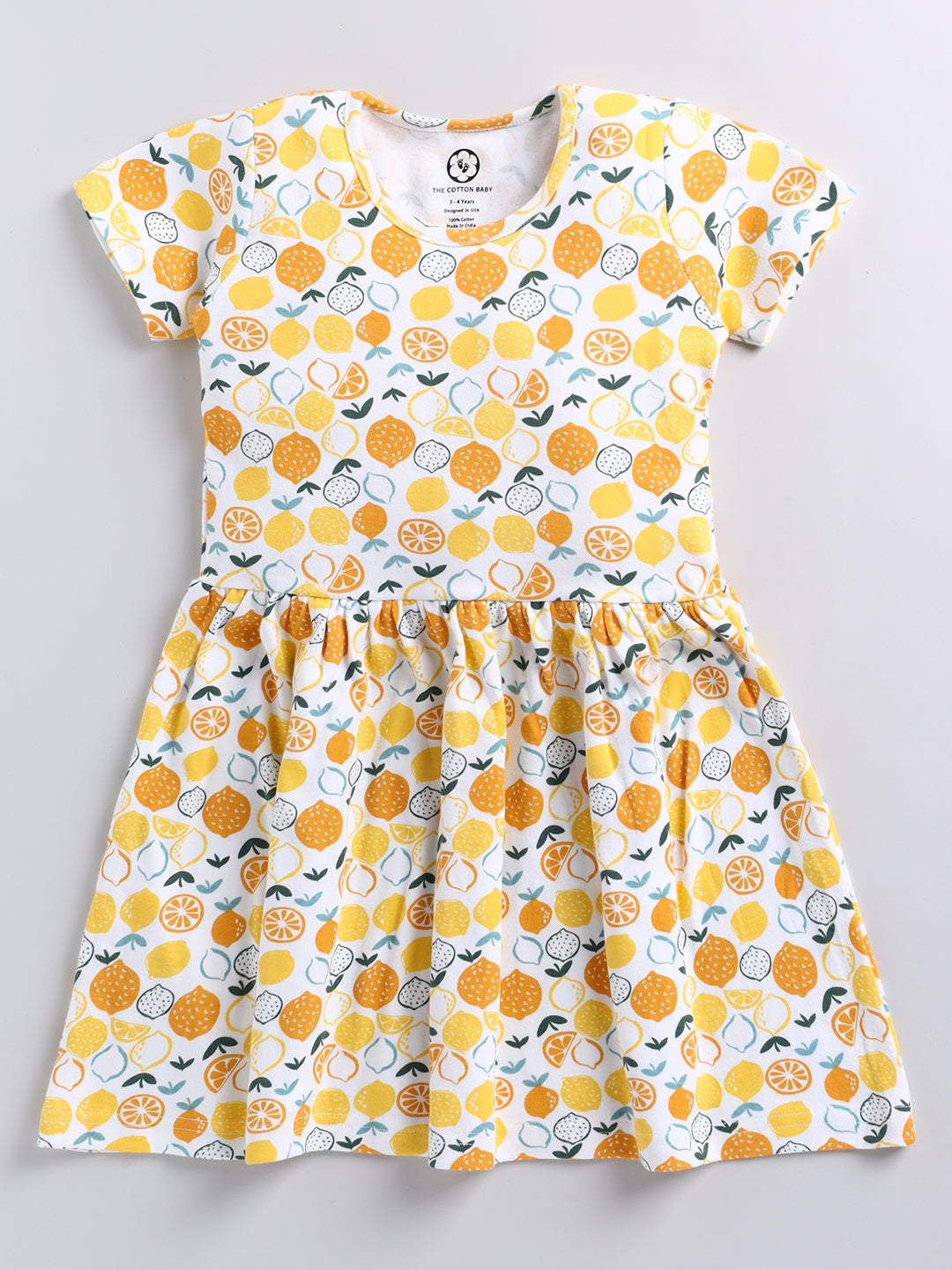 Lemon Print Pure Cotton Girls Half Sleeve Frock