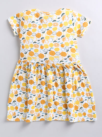 Lemon Print Pure Cotton Girls Half Sleeve Frock