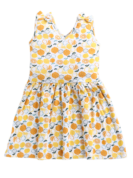 Lemon Print Pure Cotton Girls Sleeve Less Frock