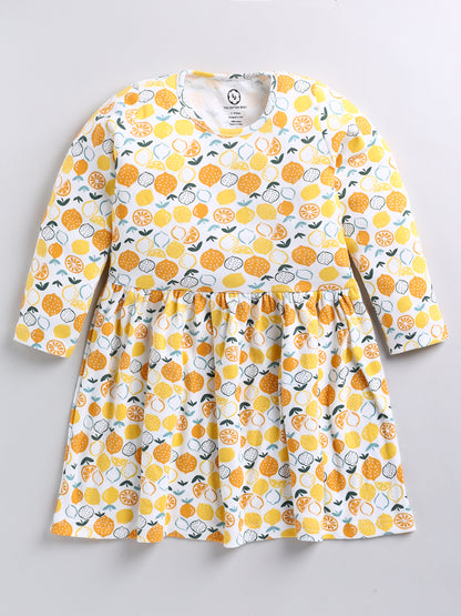 Lemon Print Pure Cotton Girls Full Sleeve Frock