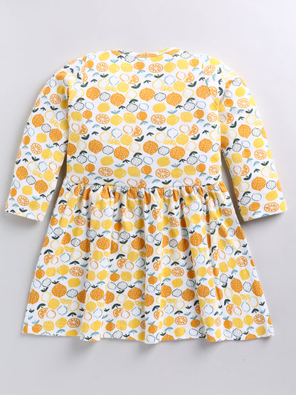 Lemon Print Pure Cotton Girls Full Sleeve Frock