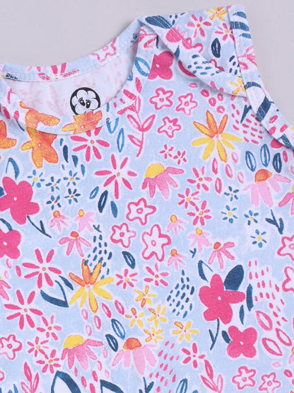 Flower Print Sleeve Less Onesie