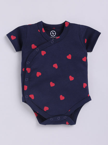 Red Heart Print Half Sleeve Onesie