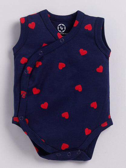 Red Heart Print Sleeve Less Onesie