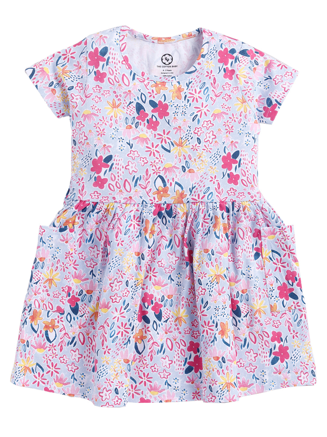 Flower Print Half Sleeve Frock