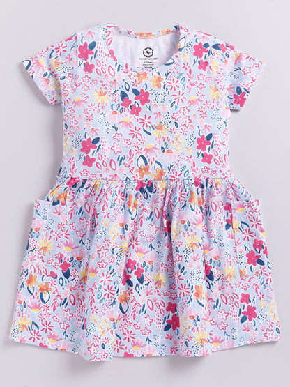 Flower Print Half Sleeve Frock