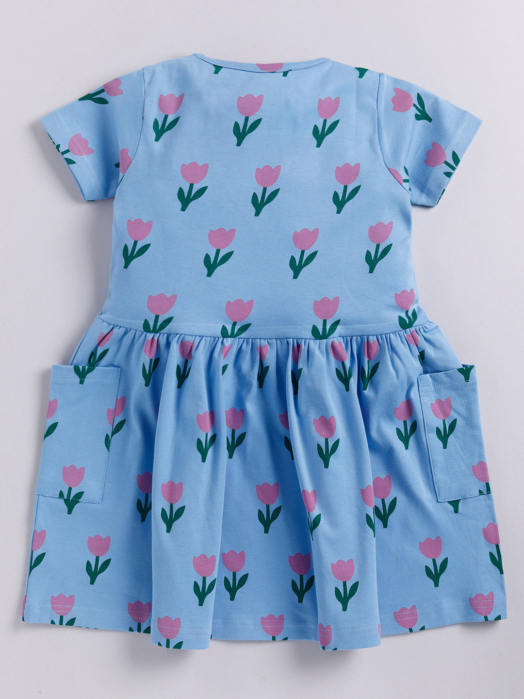 Tulip Print Half Sleeve Frock with Pockets