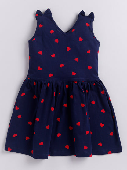 Red Heart Print  Sleeve less Frock with Bow