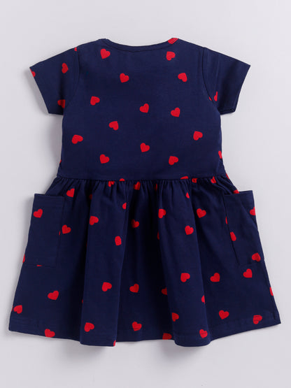 Red Heart Print Half Sleeve Frock With Pockets