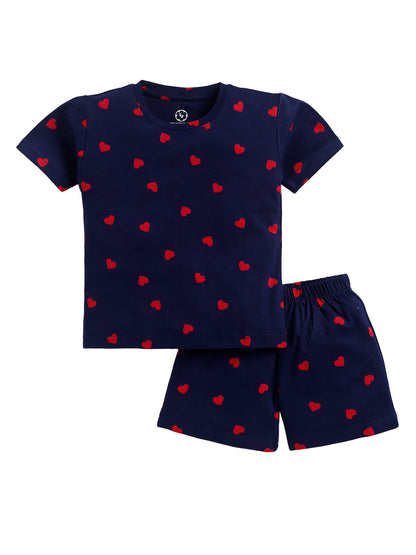 Red Heart Print T-Shirt and Short Set