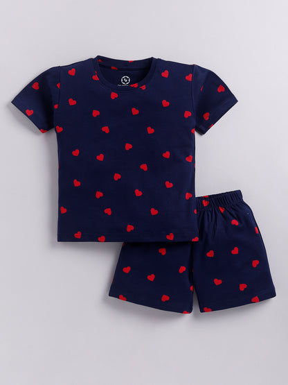 Red Heart Print T-Shirt and Short Set