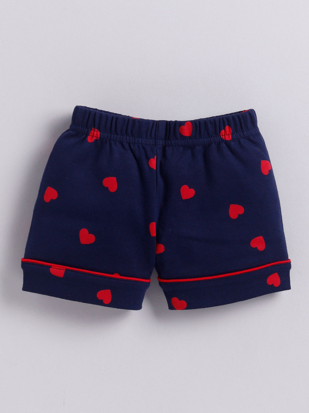 Red Heart Print Half Sleeve Night Suite and Shorts