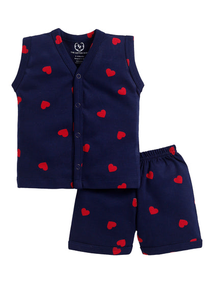 Red Heart Print Sleeve Less Jabla & Shorts