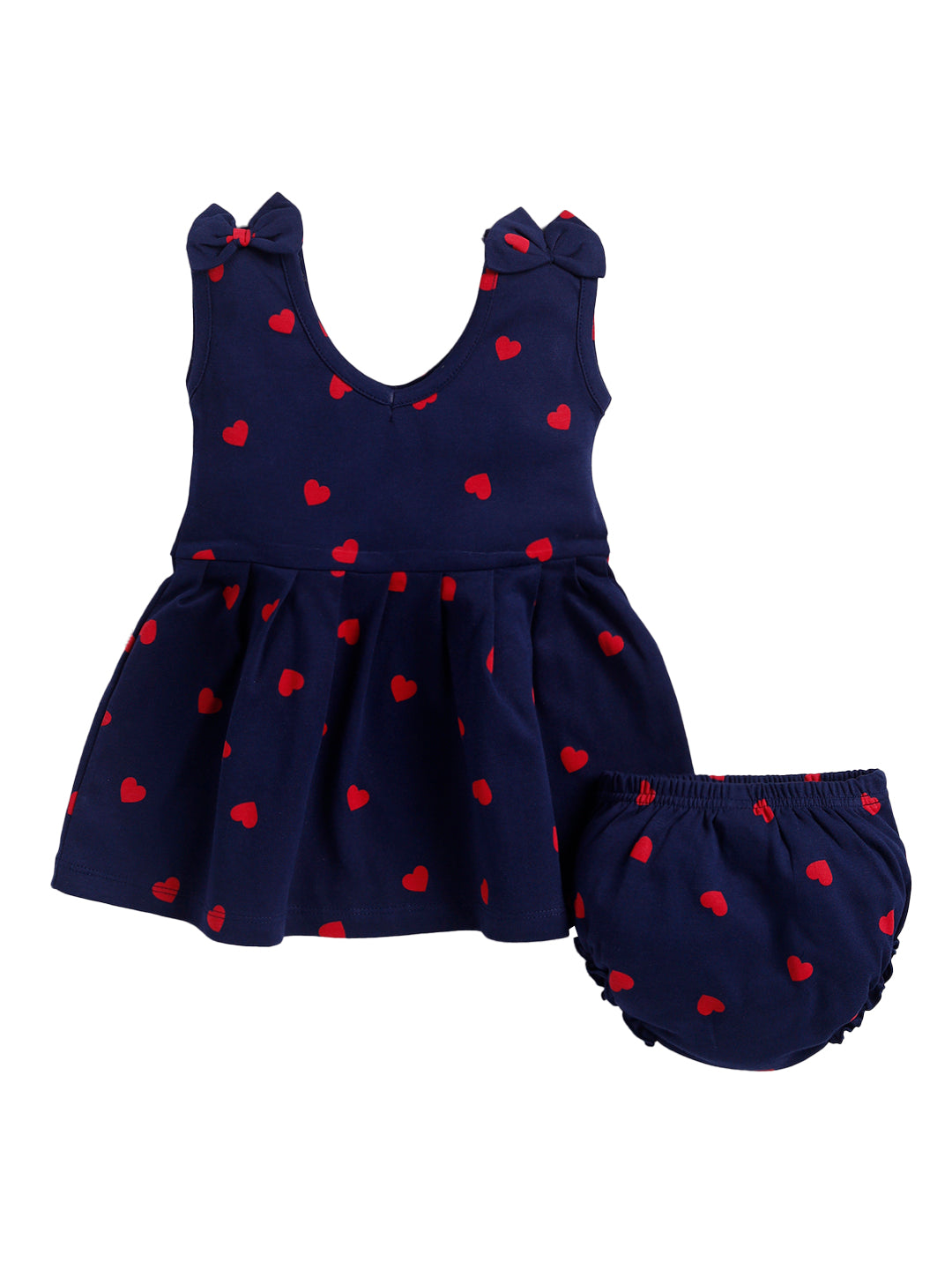 Red Heart Print  Sleeve less Frock & Panty